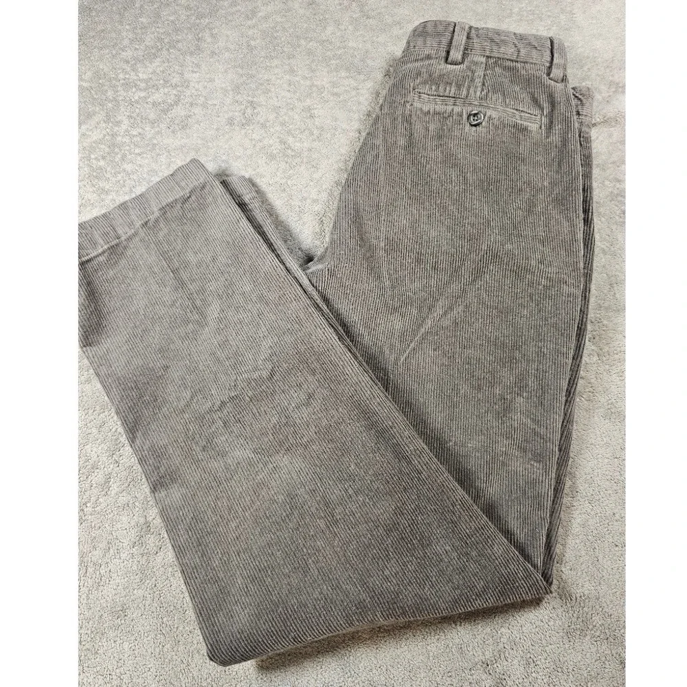 LL Bean Mens Grey Corduroy Pants Straight Leg Wide Wale Cotton Trousers 32x31